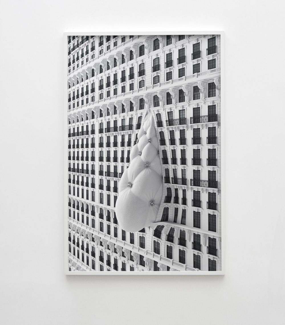 detail of 3D printed sculpture showing New York architecture like a type of fabric