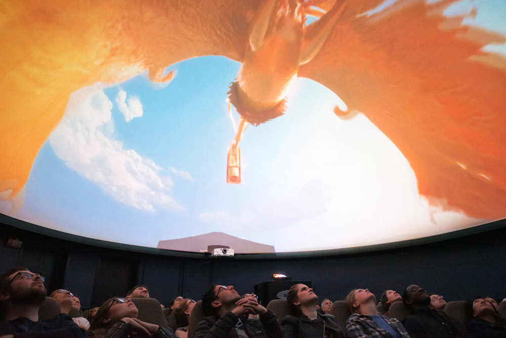 Installation of the series Sentries by artist Jonathan Monaghan. Created using computer graphics, the artworks draw attention to the increasingly blurry lines between the organic and artificial