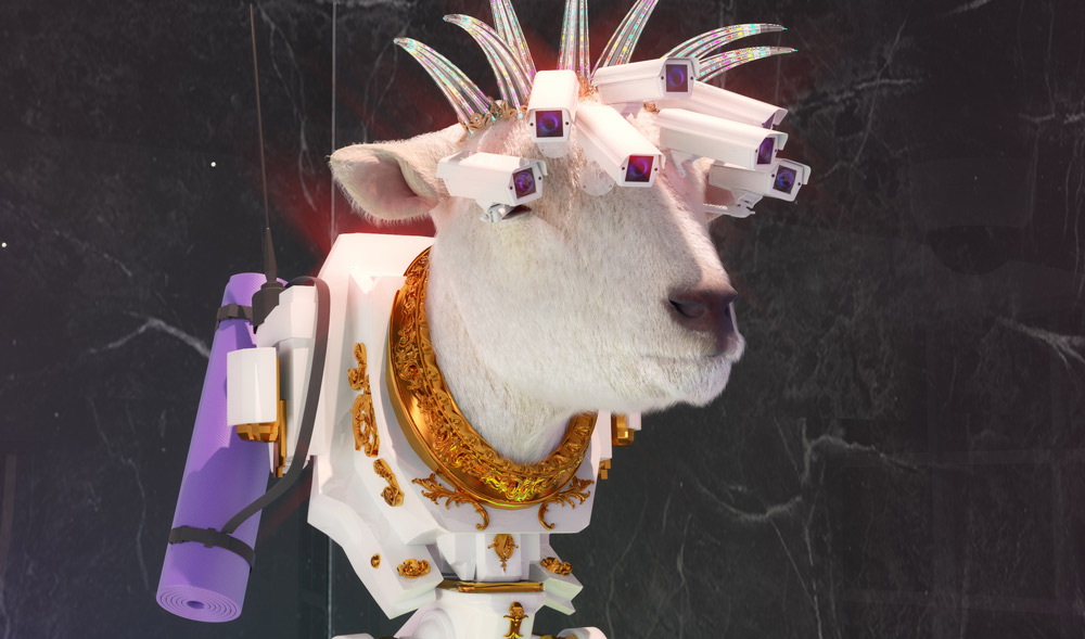 Seven-eyed lamb with security cameras