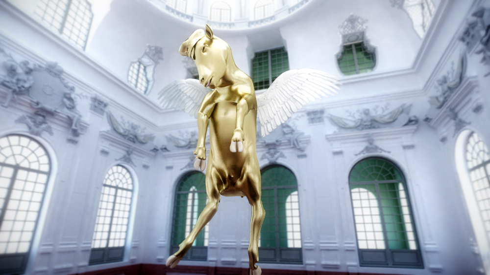 Gold lamb in baroque architecture