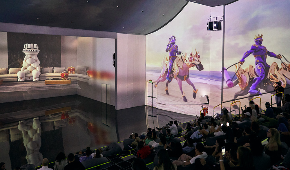 Horsemen in immersive digital art installation at ToDA Dubai, 2021 with audience
