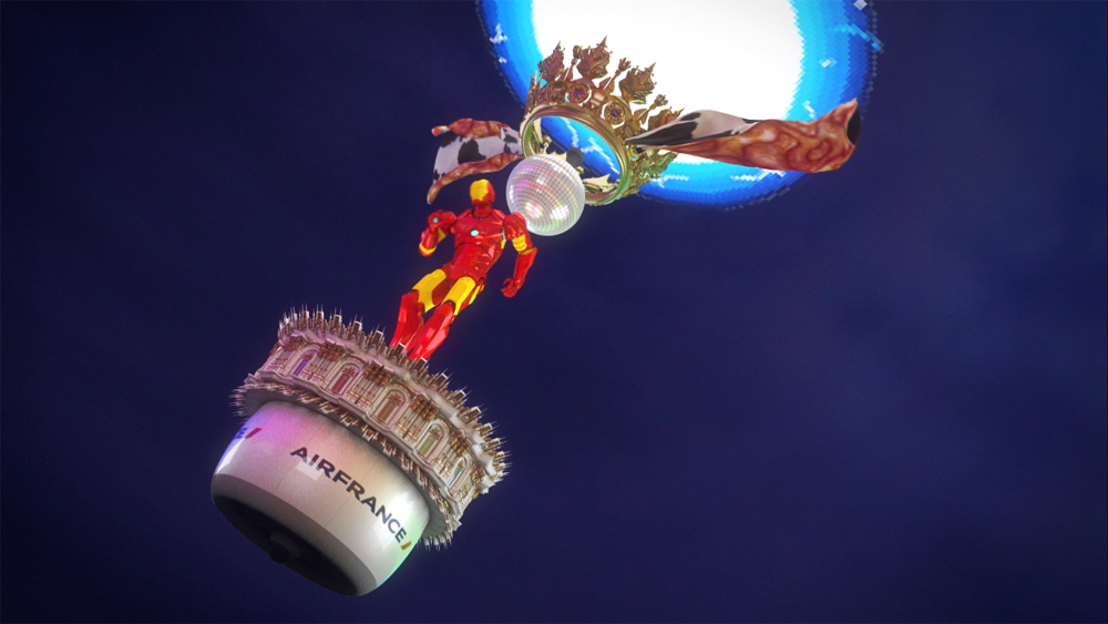 Humorous scene with pop-culture reference showing Iron Man dancing